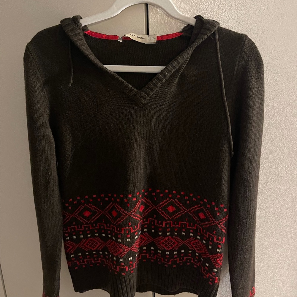 Zara Basic Hoodie Sweater in Dark Brown and Red